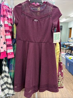 Bonnie Jean Plum Sparkle Mesh Yoke Party Dress